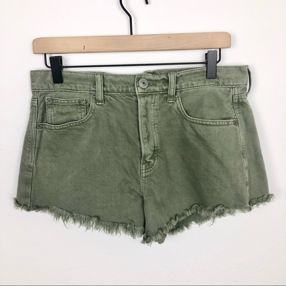 AEO High Rise Festival Raw Hem Midi Jean Shorts